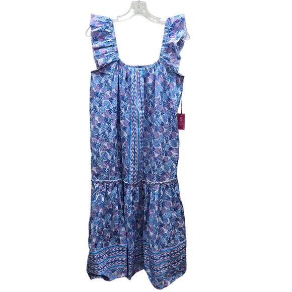 Simply Southern NWT Pineapple Print Ruffle Sleeves Tiered Dress Size Large - Picture 1 of 7